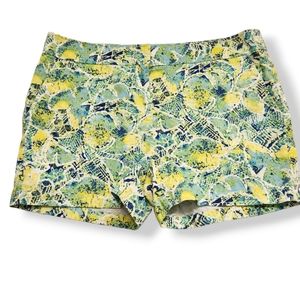 Juniper + Lime Green Yellow Tropical Leaf Print Women's Shorts Size 18